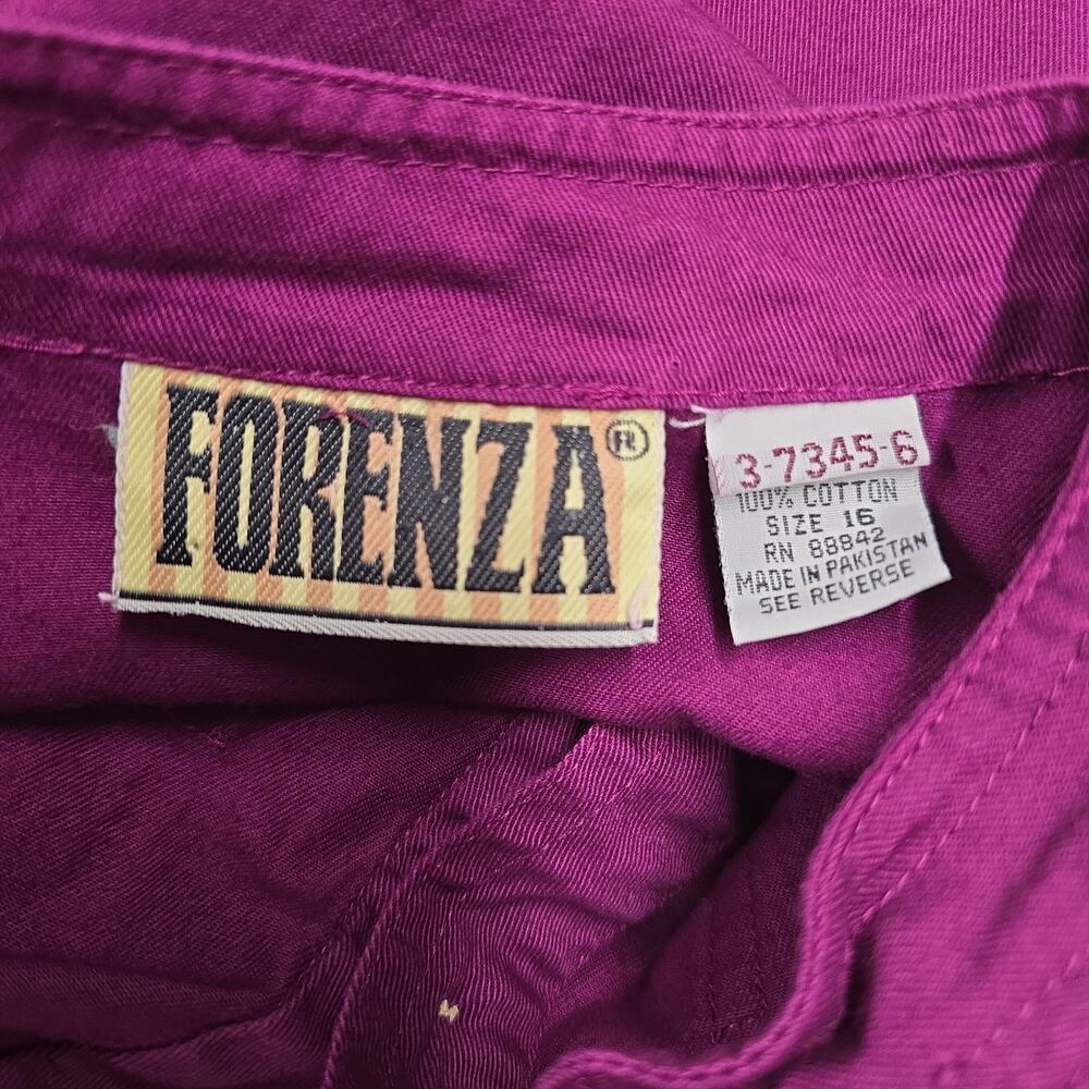 Vtg 80s Forenza Cotton Midi Shirtdress 16 Magenta Berry Purple Prairie Dress - Picture 3 of 7